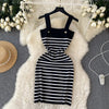 Striple 2024 Sexy Summer Knit Strap Dress Women Tank Elatic Waist Bodycon Sundress Female Beach Backless Midi Dress - MAGUSTA BEAUTY