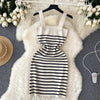 Striple 2024 Sexy Summer Knit Strap Dress Women Tank Elatic Waist Bodycon Sundress Female Beach Backless Midi Dress - MAGUSTA BEAUTY