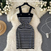Striple 2024 Sexy Summer Knit Strap Dress Women Tank Elatic Waist Bodycon Sundress Female Beach Backless Midi Dress - MAGUSTA BEAUTY