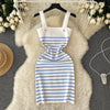Striple 2024 Sexy Summer Knit Strap Dress Women Tank Elatic Waist Bodycon Sundress Female Beach Backless Midi Dress - MAGUSTA BEAUTY