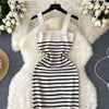 Striple 2024 Sexy Summer Knit Strap Dress Women Tank Elatic Waist Bodycon Sundress Female Beach Backless Midi Dress - MAGUSTA BEAUTY