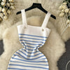 Striple 2024 Sexy Summer Knit Strap Dress Women Tank Elatic Waist Bodycon Sundress Female Beach Backless Midi Dress - MAGUSTA BEAUTY