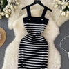 Striple 2024 Sexy Summer Knit Strap Dress Women Tank Elatic Waist Bodycon Sundress Female Beach Backless Midi Dress - MAGUSTA BEAUTY