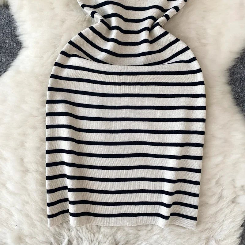 Striple 2024 Sexy Summer Knit Strap Dress Women Tank Elatic Waist Bodycon Sundress Female Beach Backless Midi Dress - MAGUSTA BEAUTY