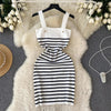 Striple 2024 Sexy Summer Knit Strap Dress Women Tank Elatic Waist Bodycon Sundress Female Beach Backless Midi Dress - MAGUSTA BEAUTY