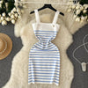 Striple 2024 Sexy Summer Knit Strap Dress Women Tank Elatic Waist Bodycon Sundress Female Beach Backless Midi Dress - MAGUSTA BEAUTY