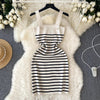 Striple 2024 Sexy Summer Knit Strap Dress Women Tank Elatic Waist Bodycon Sundress Female Beach Backless Midi Dress - MAGUSTA BEAUTY