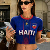 Summer 2026 New Women's Haiti Flag Print Football Jersey Round Neck Short Sleeve Jersey Cheerleaders Crop Top T-shirt - MAGUSTA BEAUTY