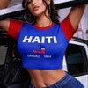 Summer 2026 New Women's Haiti Flag Print Football Jersey Round Neck Short Sleeve Jersey Cheerleaders Crop Top T-shirt - MAGUSTA BEAUTY