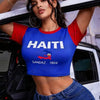 Summer 2026 New Women's Haiti Flag Print Football Jersey Round Neck Short Sleeve Jersey Cheerleaders Crop Top T-shirt - MAGUSTA BEAUTY