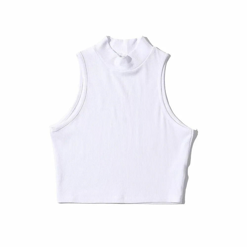 Summer Black Women Fashion Crop Top High Neck White Sleeveless Tank Tops 5 Colors - MAGUSTA BEAUTY