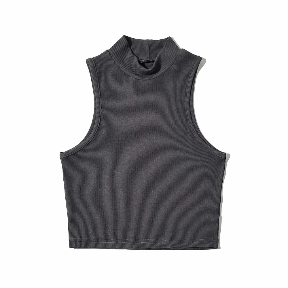 Summer Black Women Fashion Crop Top High Neck White Sleeveless Tank Tops 5 Colors - MAGUSTA BEAUTY
