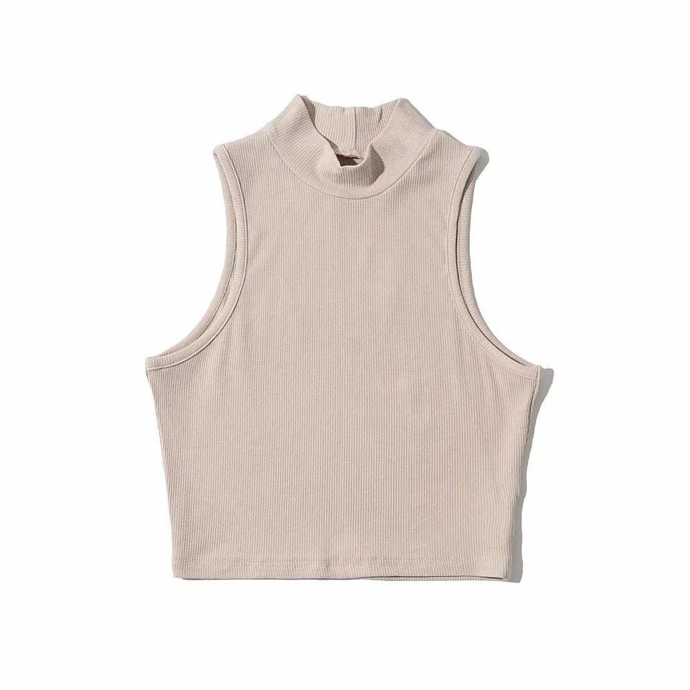 Summer Black Women Fashion Crop Top High Neck White Sleeveless Tank Tops 5 Colors - MAGUSTA BEAUTY