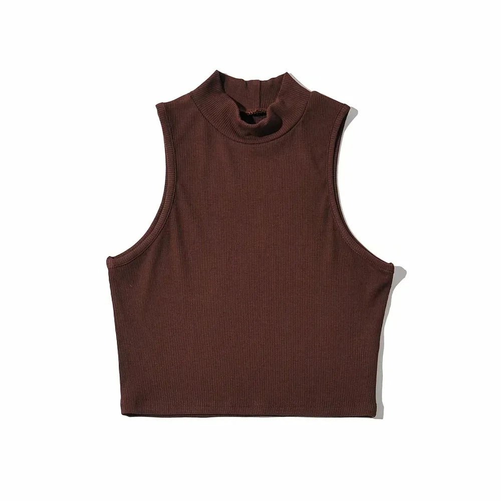 Summer Black Women Fashion Crop Top High Neck White Sleeveless Tank Tops 5 Colors - MAGUSTA BEAUTY
