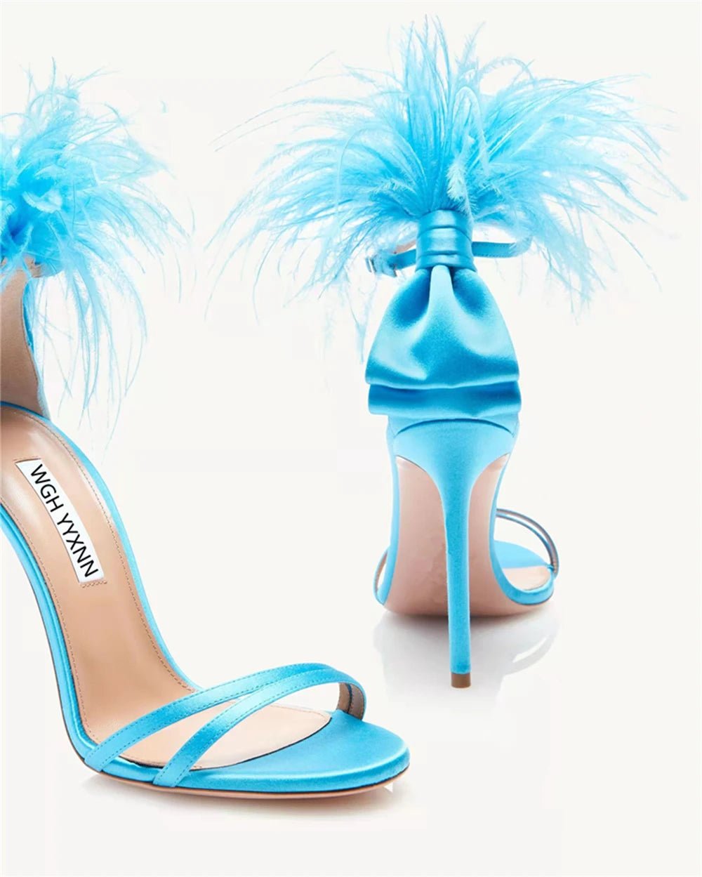 Summer new feather flower silk ribbon sexy open-toe sandals thin high-heeled banquet dress fashionable large-size women's shoes - MAGUSTA BEAUTY