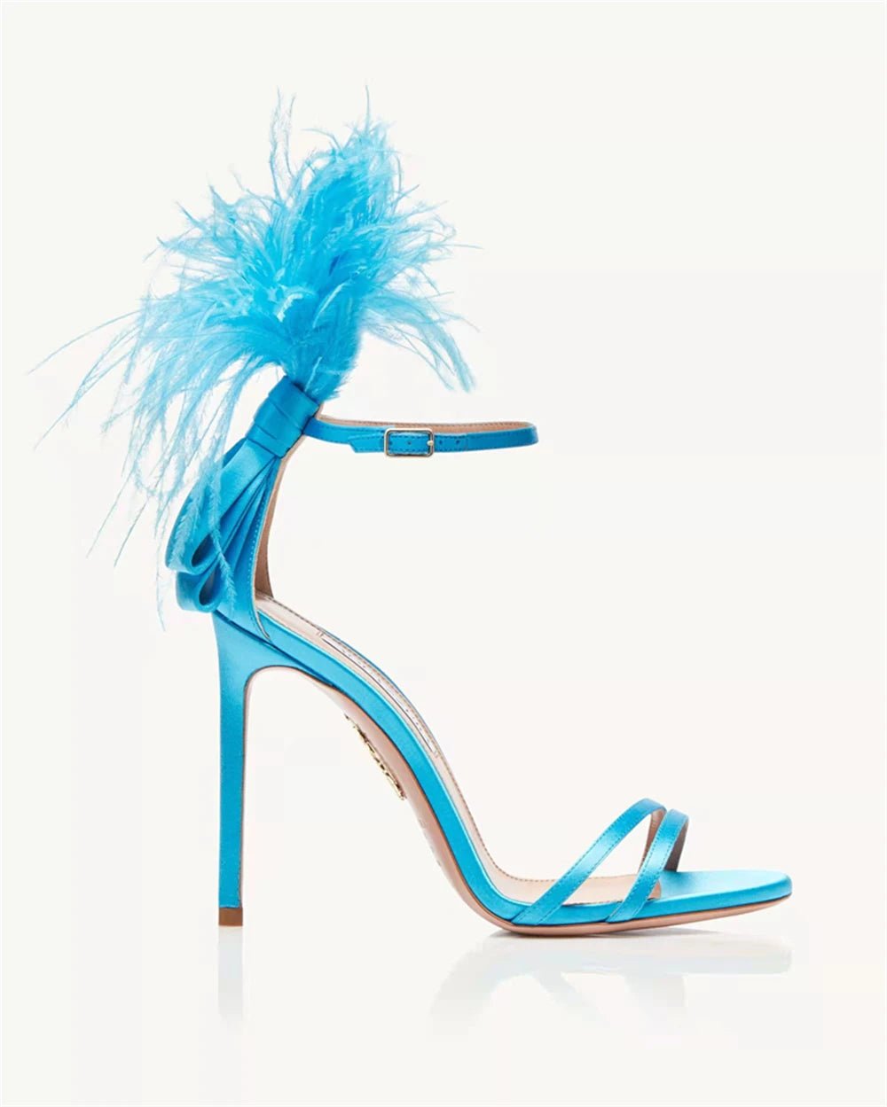 Summer new feather flower silk ribbon sexy open-toe sandals thin high-heeled banquet dress fashionable large-size women's shoes - MAGUSTA BEAUTY