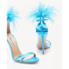 Summer new feather flower silk ribbon sexy open-toe sandals thin high-heeled banquet dress fashionable large-size women's shoes - MAGUSTA BEAUTY