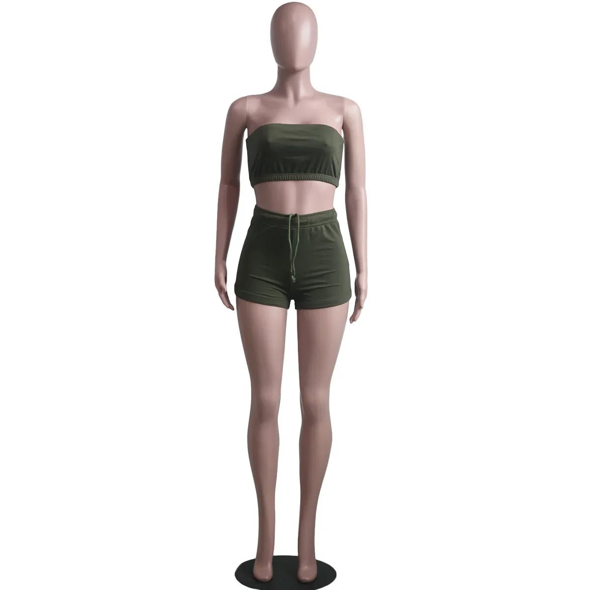 Summer New Solid Color Lace Up Tracksuits Women Sleeveless Backless Tube And Shorts Two Piece Sets Casual 2pcs Outfits - MAGUSTA BEAUTY