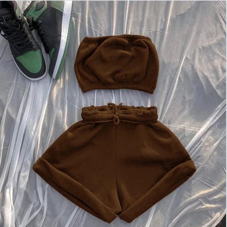 Summer New Solid Color Lace Up Tracksuits Women Sleeveless Backless Tube And Shorts Two Piece Sets Casual 2pcs Outfits - MAGUSTA BEAUTY