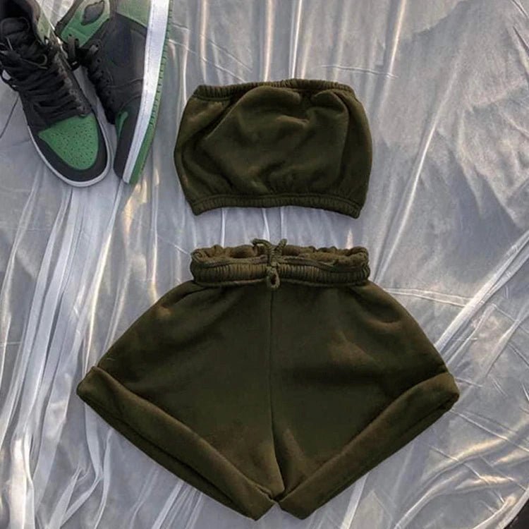 Summer New Solid Color Lace Up Tracksuits Women Sleeveless Backless Tube And Shorts Two Piece Sets Casual 2pcs Outfits - MAGUSTA BEAUTY