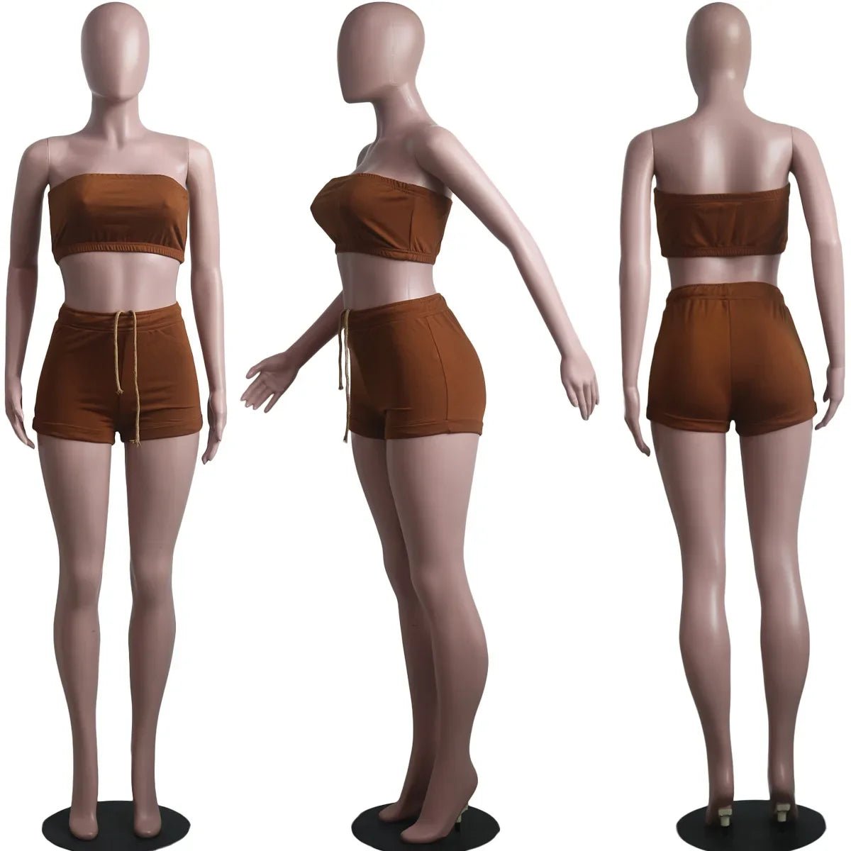 Summer New Solid Color Lace Up Tracksuits Women Sleeveless Backless Tube And Shorts Two Piece Sets Casual 2pcs Outfits - MAGUSTA BEAUTY