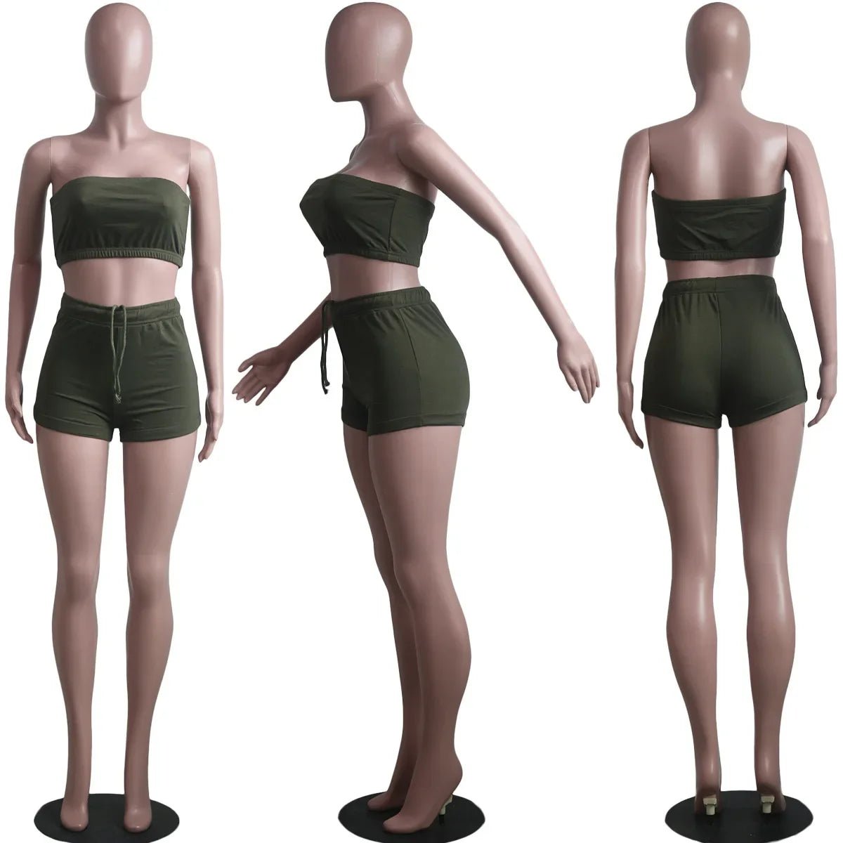 Summer New Solid Color Lace Up Tracksuits Women Sleeveless Backless Tube And Shorts Two Piece Sets Casual 2pcs Outfits - MAGUSTA BEAUTY