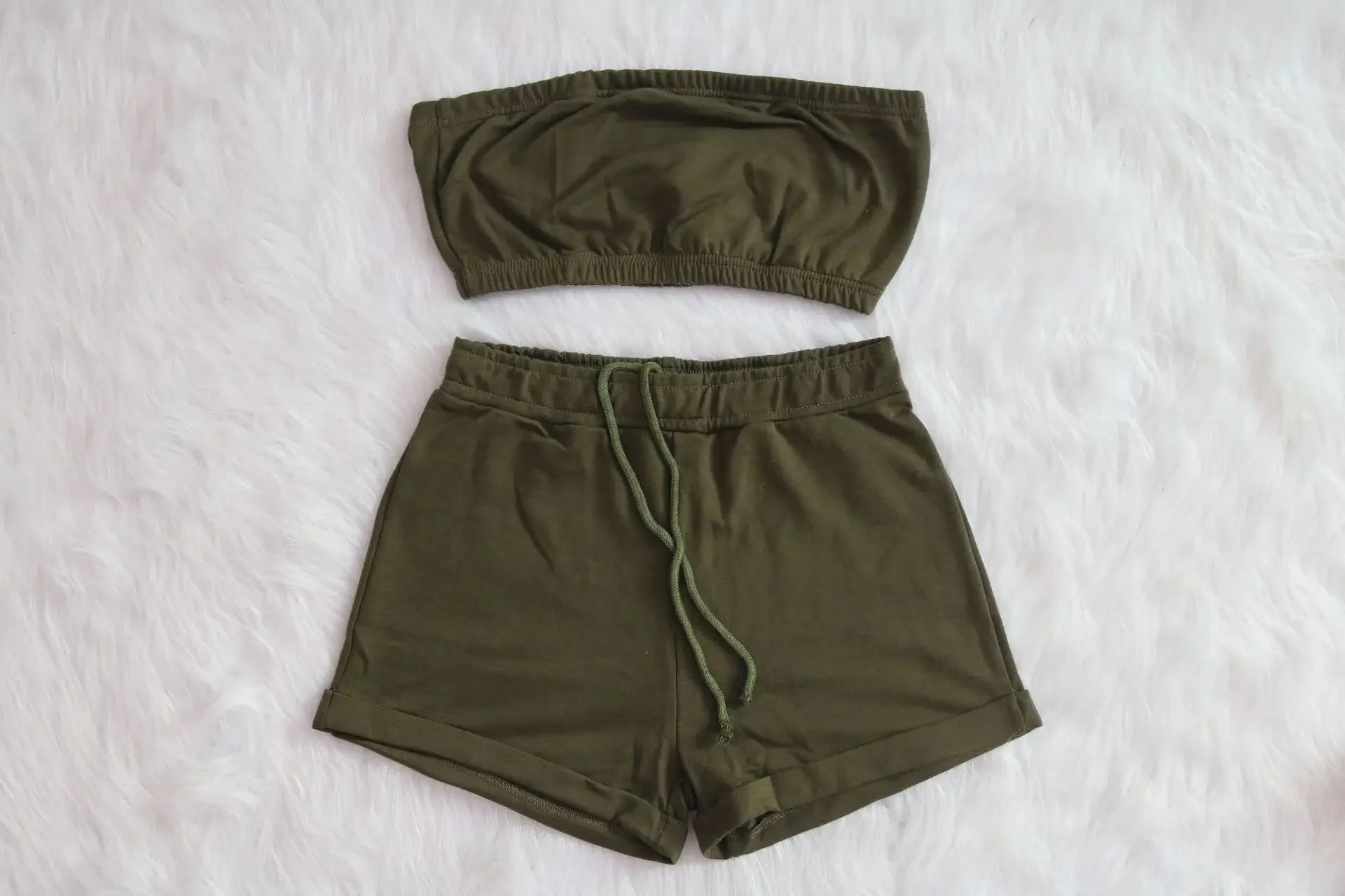 Summer New Solid Color Lace Up Tracksuits Women Sleeveless Backless Tube And Shorts Two Piece Sets Casual 2pcs Outfits - MAGUSTA BEAUTY