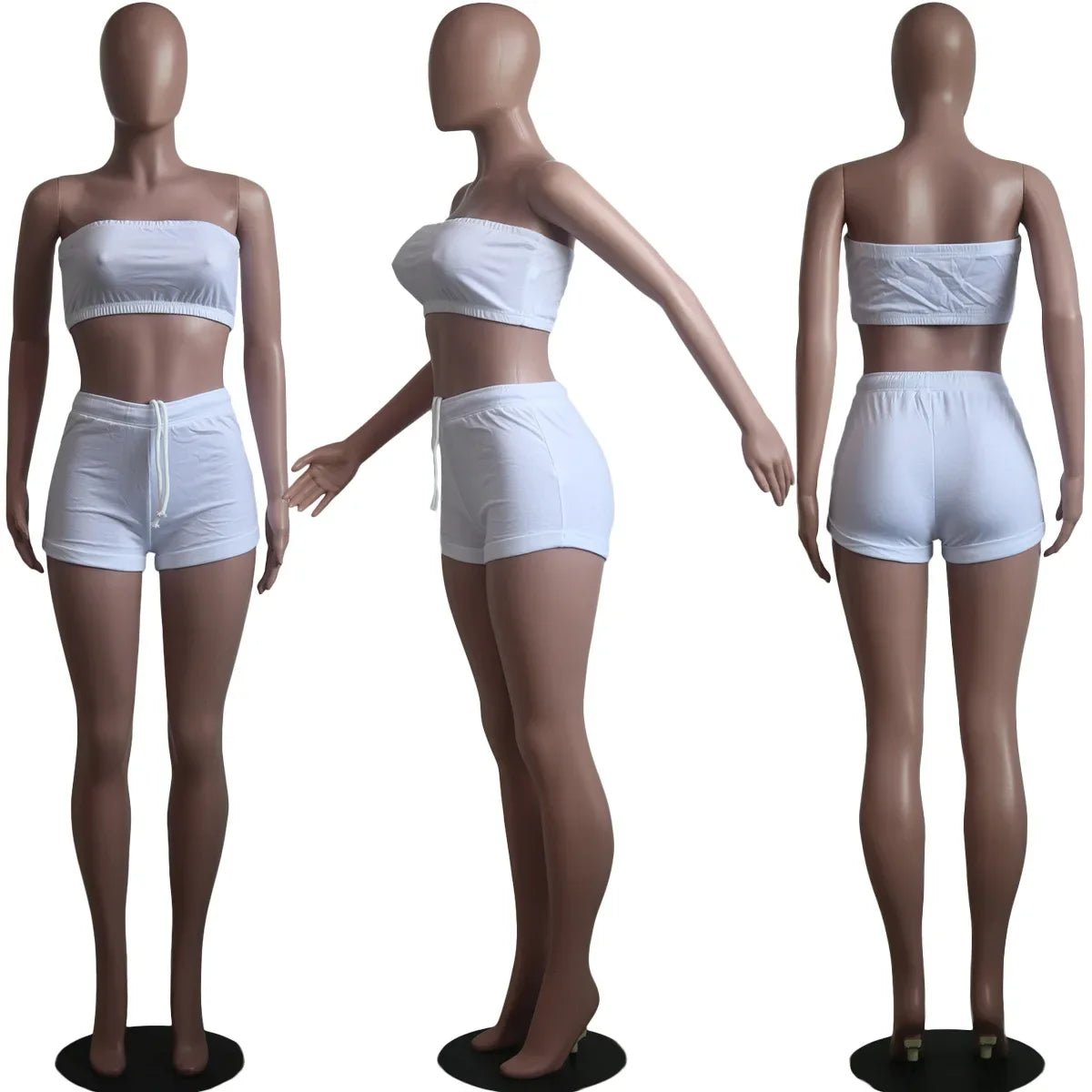 Summer New Solid Color Lace Up Tracksuits Women Sleeveless Backless Tube And Shorts Two Piece Sets Casual 2pcs Outfits - MAGUSTA BEAUTY
