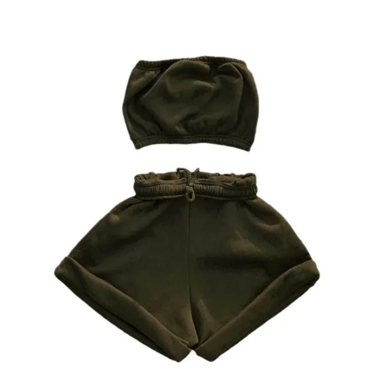 Summer New Solid Color Lace Up Tracksuits Women Sleeveless Backless Tube And Shorts Two Piece Sets Casual 2pcs Outfits - MAGUSTA BEAUTY