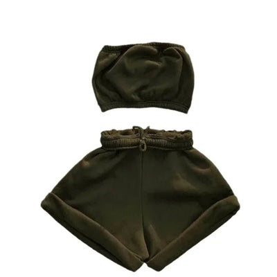 Summer New Solid Color Lace Up Tracksuits Women Sleeveless Backless Tube And Shorts Two Piece Sets Casual 2pcs Outfits - MAGUSTA BEAUTY