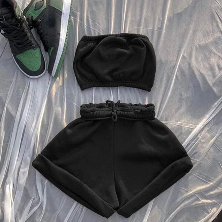 Summer New Solid Color Lace Up Tracksuits Women Sleeveless Backless Tube And Shorts Two Piece Sets Casual 2pcs Outfits - MAGUSTA BEAUTY