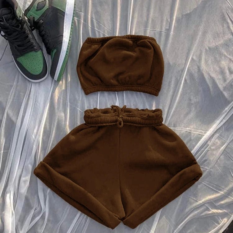 Summer New Solid Color Lace Up Tracksuits Women Sleeveless Backless Tube And Shorts Two Piece Sets Casual 2pcs Outfits - MAGUSTA BEAUTY