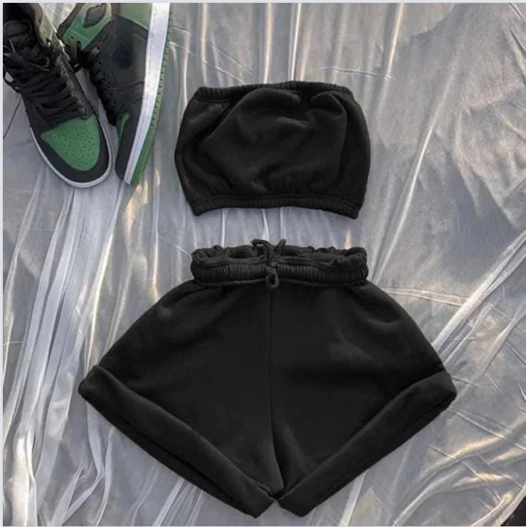 Summer New Solid Color Lace Up Tracksuits Women Sleeveless Backless Tube And Shorts Two Piece Sets Casual 2pcs Outfits - MAGUSTA BEAUTY