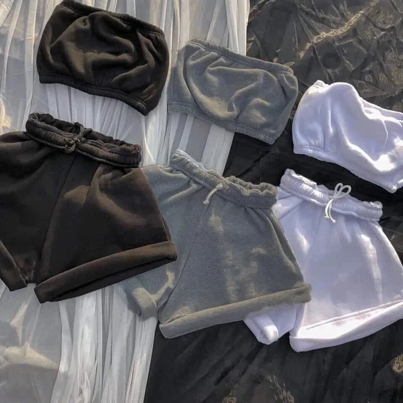 Summer New Solid Color Lace Up Tracksuits Women Sleeveless Backless Tube And Shorts Two Piece Sets Casual 2pcs Outfits - MAGUSTA BEAUTY