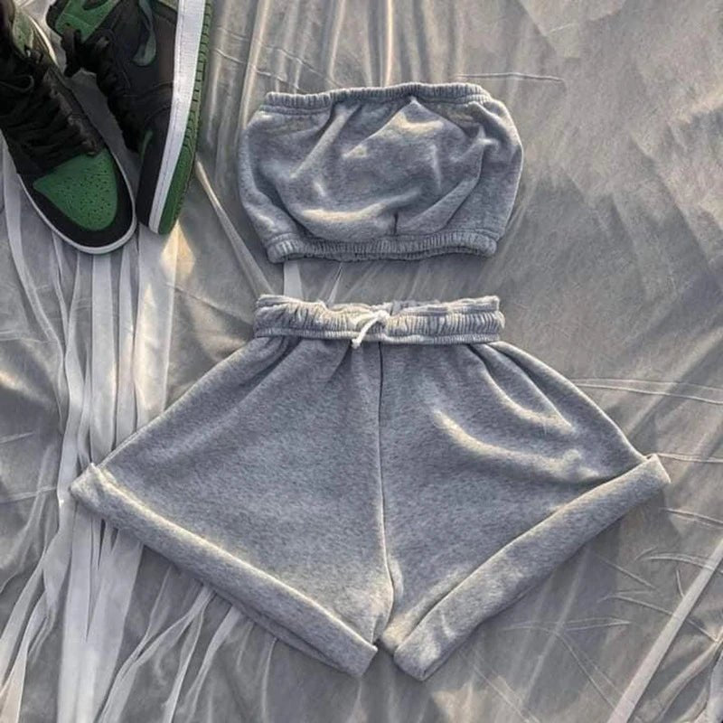 Summer New Solid Color Lace Up Tracksuits Women Sleeveless Backless Tube And Shorts Two Piece Sets Casual 2pcs Outfits - MAGUSTA BEAUTY