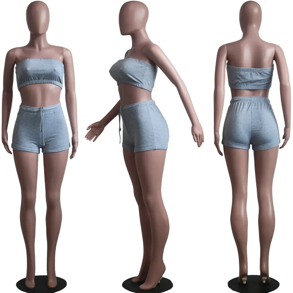 Summer New Solid Color Lace Up Tracksuits Women Sleeveless Backless Tube And Shorts Two Piece Sets Casual 2pcs Outfits - MAGUSTA BEAUTY