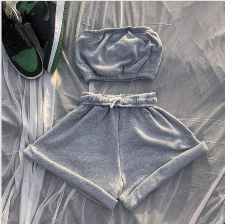 Summer New Solid Color Lace Up Tracksuits Women Sleeveless Backless Tube And Shorts Two Piece Sets Casual 2pcs Outfits - MAGUSTA BEAUTY