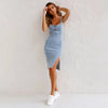 Summer New U Neck Halter Denim For Women's Dresses Fashion Slim Fit Wrap Hip Retro Female Party Sexy Split Denim Dresses - MAGUSTA BEAUTY