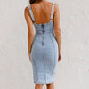 Summer New U Neck Halter Denim For Women's Dresses Fashion Slim Fit Wrap Hip Retro Female Party Sexy Split Denim Dresses - MAGUSTA BEAUTY
