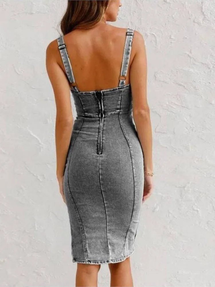 Summer New U Neck Halter Denim For Women's Dresses Fashion Slim Fit Wrap Hip Retro Female Party Sexy Split Denim Dresses - MAGUSTA BEAUTY