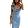Summer New U Neck Halter Denim For Women's Dresses Fashion Slim Fit Wrap Hip Retro Female Party Sexy Split Denim Dresses - MAGUSTA BEAUTY