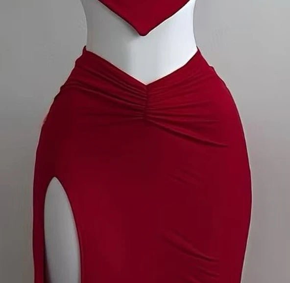 The 2025 summer new women's sexy slit strapless solid color half skirt fashion set - MAGUSTA BEAUTY