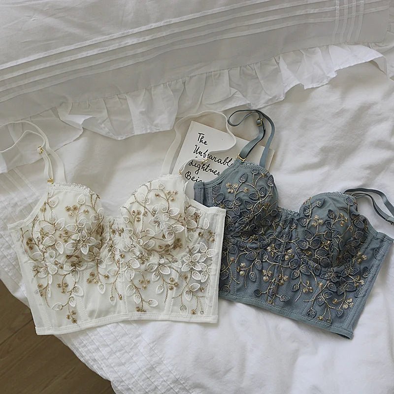 Three-dimensional embroidered bra sexy lace fish bone corset widened breasted with steel ring 2/1 half cup bralette underwear - MAGUSTA BEAUTY