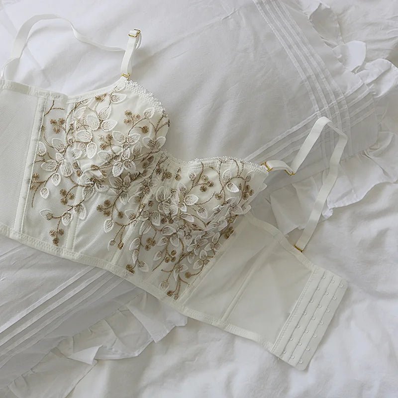 Three-dimensional embroidered bra sexy lace fish bone corset widened breasted with steel ring 2/1 half cup bralette underwear - MAGUSTA BEAUTY