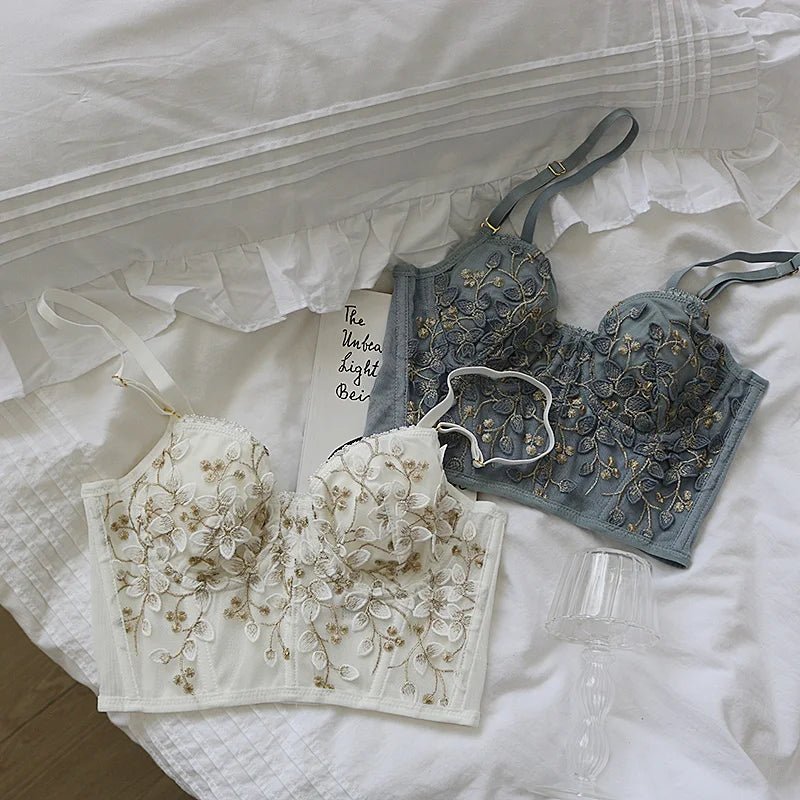 Three-dimensional embroidered bra sexy lace fish bone corset widened breasted with steel ring 2/1 half cup bralette underwear - MAGUSTA BEAUTY