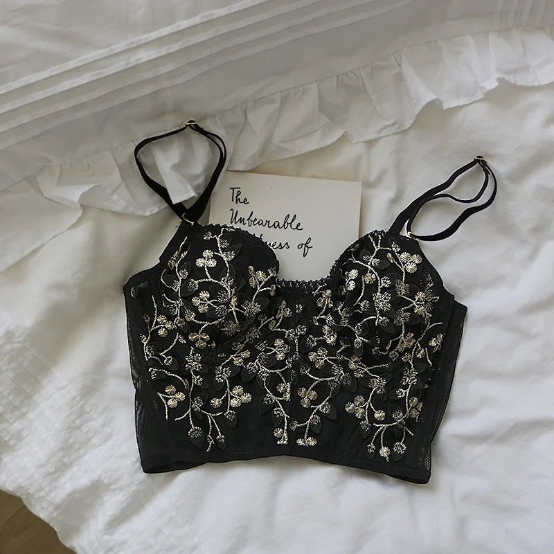 Three-dimensional embroidered bra sexy lace fish bone corset widened breasted with steel ring 2/1 half cup bralette underwear - MAGUSTA BEAUTY