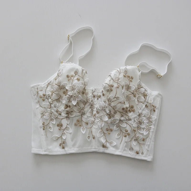 Three-dimensional embroidered bra sexy lace fish bone corset widened breasted with steel ring 2/1 half cup bralette underwear - MAGUSTA BEAUTY