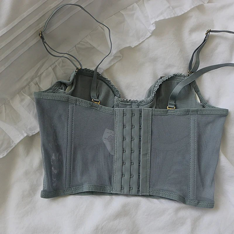 Three-dimensional embroidered bra sexy lace fish bone corset widened breasted with steel ring 2/1 half cup bralette underwear - MAGUSTA BEAUTY