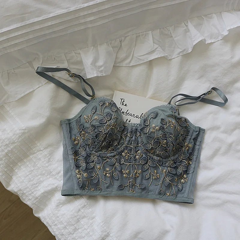 Three-dimensional embroidered bra sexy lace fish bone corset widened breasted with steel ring 2/1 half cup bralette underwear - MAGUSTA BEAUTY