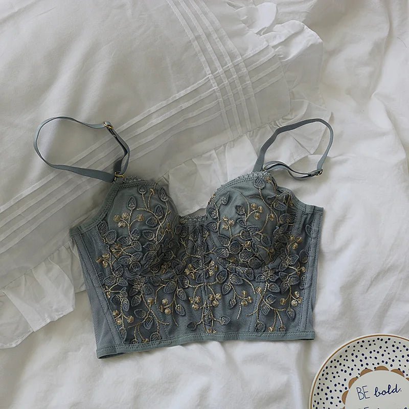 Three-dimensional embroidered bra sexy lace fish bone corset widened breasted with steel ring 2/1 half cup bralette underwear - MAGUSTA BEAUTY